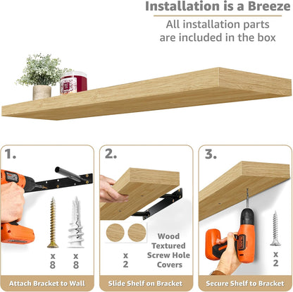 Sorbus Floating Shelves for Wall - 48 Inch Long Bathroom Shelves, Wall Decor for Bedroom, Kitchen, Living Room & Book Storage - Mounted Floating Shelf with Invisible Brackets (Maple Wood, 2 Pack)