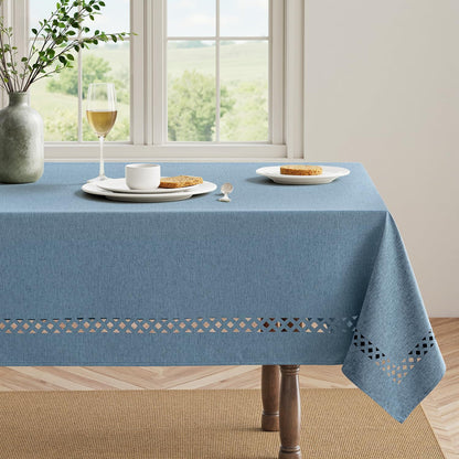 MIULEE Beige Rectangle Linen Polyester Tablecloth with Decorative Cutouts Spring Waterproof Stain Resistant & Shrink-Proof Table Cloth 52x70 inch Farmhouse Style for Dining Wedding and Outdoor