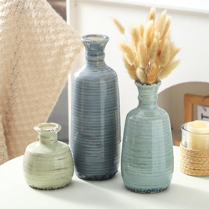 Ceramic Vase Set of 3 | Neutral Vase Home Decor with Handle | Pottery Modern Farmhouse Vases Pampas Grass Flower Vases for Home Decor Table Living Room Centerpieces Mantel Decor - Multicolor