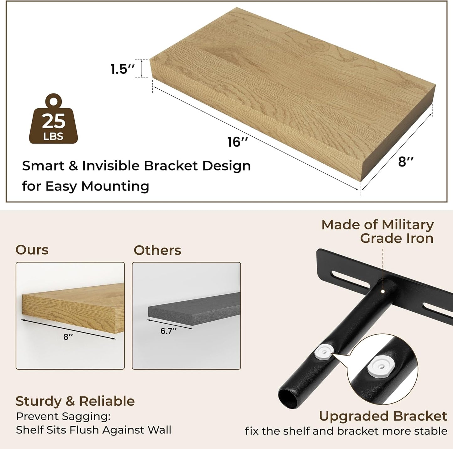 RICHFOCUS 72Inch Floating Shelves for Wall 2 Pack Shelves for Bedroom|Kitchen|Bathroom Wall Mounted Rustic Wood Floating Shelf with Invisible Brackets for Books|Storage|Decor, Rustic Brown