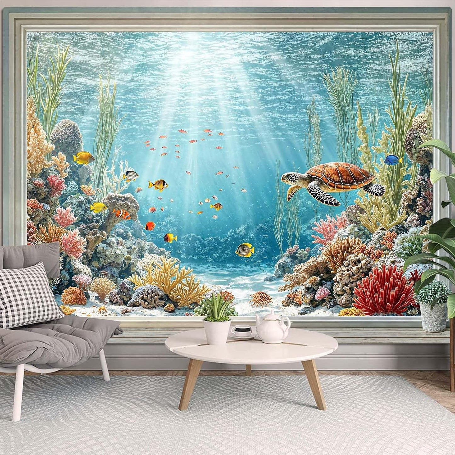 Lifeella Fantasy Castle Window Tapestry, Magic Woodland Scene Large Wall Backdrop, Fairytale Moon Mural for Bedroom Dorm Living Room Decor, 60x80 inches