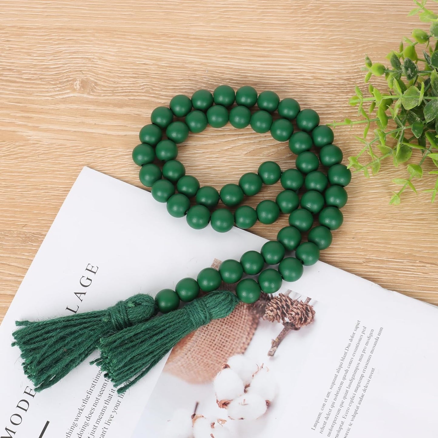 RAMIRABI Wood Beads Garland with Tassels Farmhouse Rustic Prayer Boho Beads for Boho Home Decor, Wall Hanging Decoration (Black)