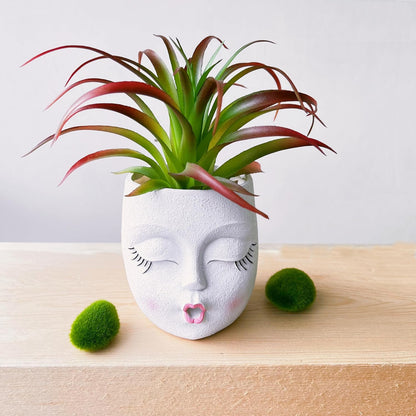 Handmade Face Flower Pots Standing Air Kiss Head Planter Pot for Trailing Plants Cute Succulent Planter Resin Planters Funny Face Planters with Anti-Friction Pads White 1Pack