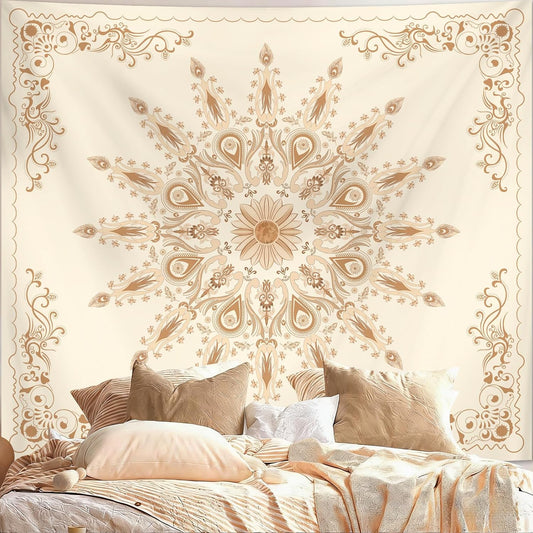 Avinyl Boho Sun Wall Tapestry for Bedroom, Bohemian Sun Flowers Hippie Tapestries Aesthetic, Vintage Orange Hippie Wall Hanging for Living Room Dorm Office Home Decor 51in X 60in