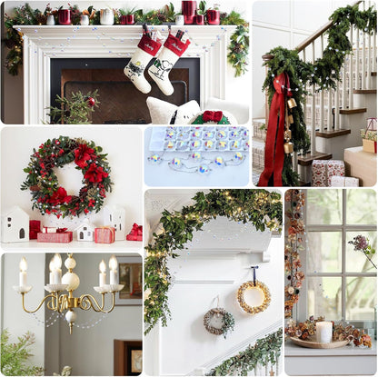 LEFERS 9.8Ft Crystal Glass Balls Christmas Garland,48 Beads 16mm Faceted Prism Beads Strands Hanging Ornament Decoration for Christmas Tree Centerpieces Wedding Party (Gold)