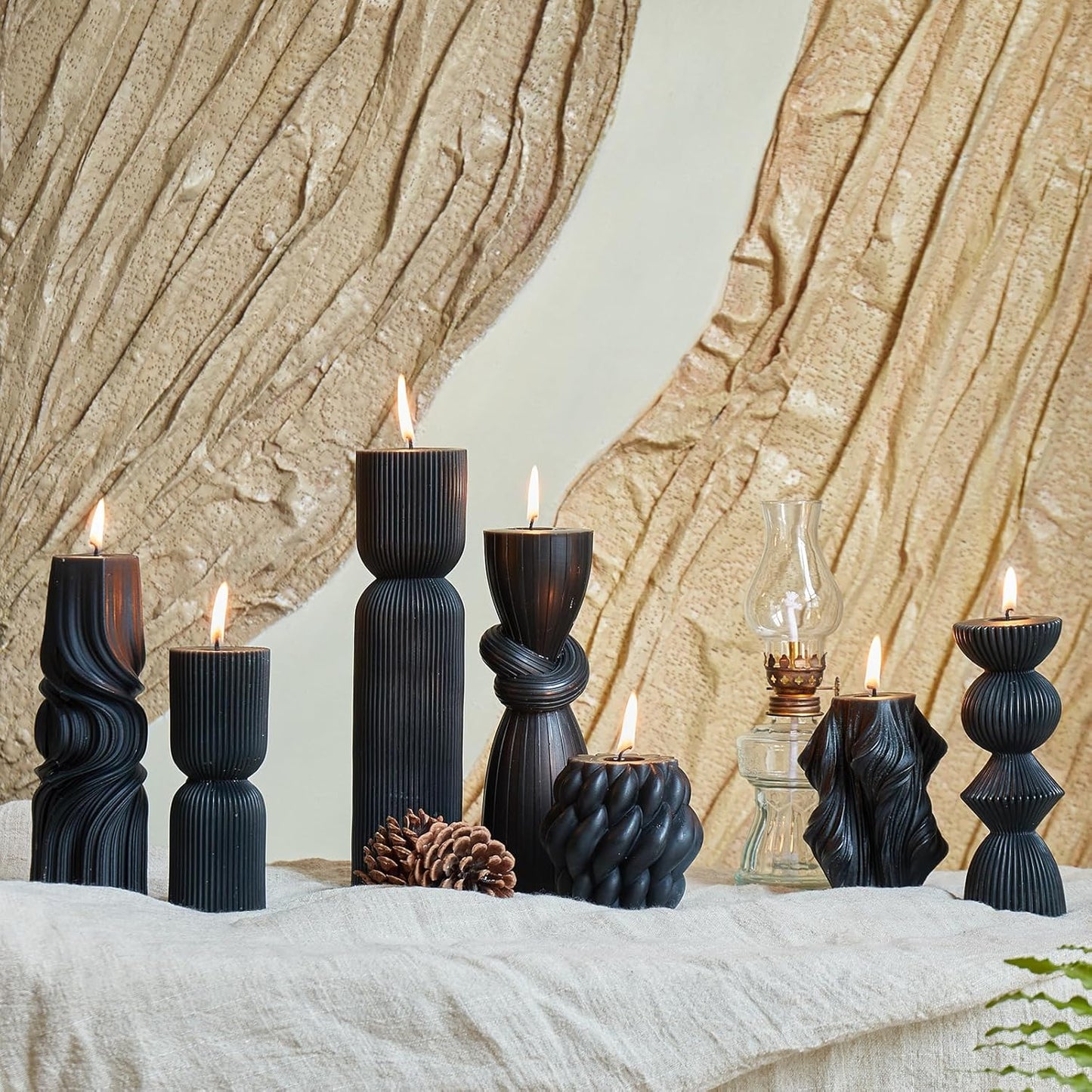 7-Pack Pillar Candles - Soy Wax Handmade Ribbed Candles for Home Decor, Housewarming Gift, Shelf & Table Decor - Aesthetic Modern Candles Set (White)