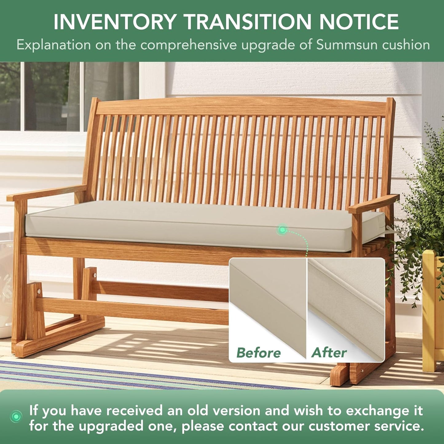 Summsun Outdoor Bench Cushion: Waterproof and Fade Resistant Patio Furniture Cushions - Non-Slip Bench Pad Cushion with Removable Cover for Garden Swing Porch Sofa Settee, 48 x 18 x 3 Inch, Black
