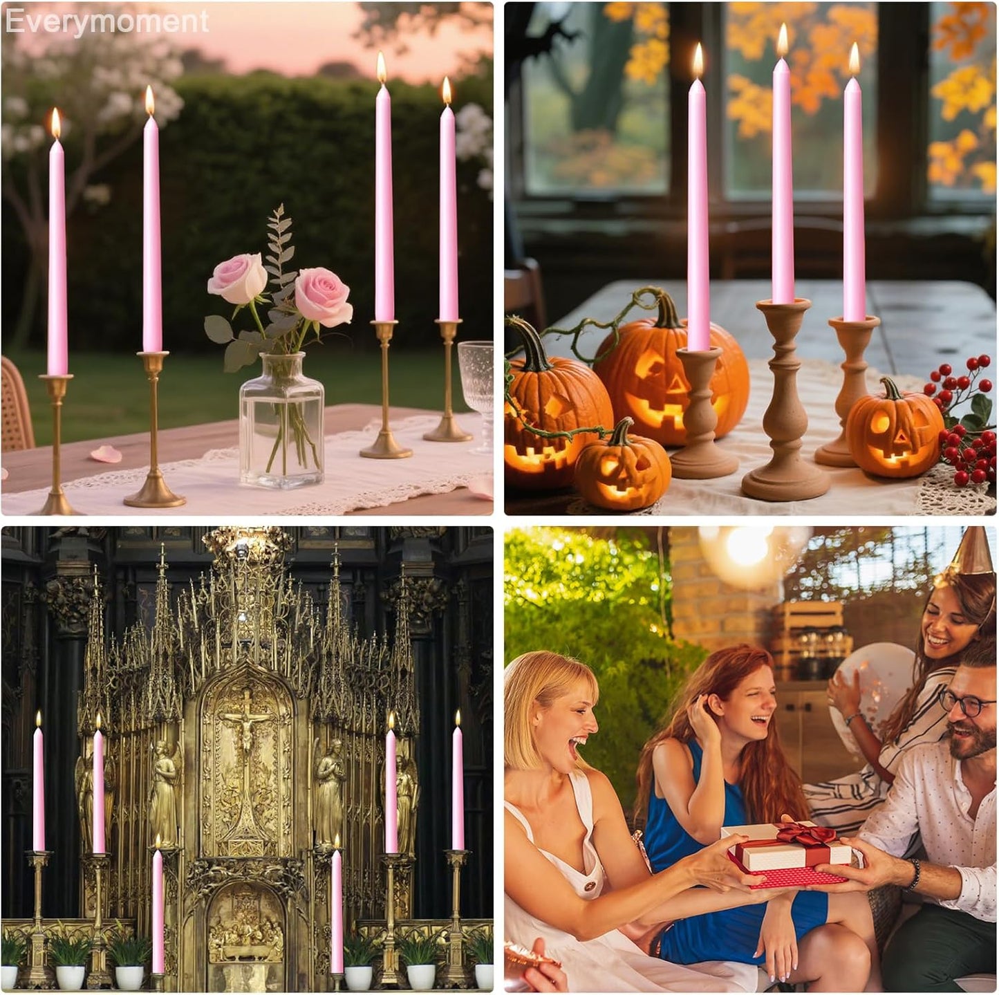 Everymoment Ivory Taper Candles - 4 Pack 10 Inch Candlesticks - Dripless & Smokeless Tapered Candle 8 Hours Unscented Cream Candle Sticks - Perfect for Wedding Holiday Dinner Party Home Decor