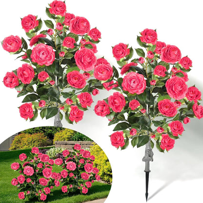 Lunmon 2 Pack 3ft Artificial Camellia Plants Tree 36" Faux Camellia Flower with Spike UV Resistant Realistic Fake Floral Blooming Bush for Indoor Outdoor Front Door Porch Backyard Garden, Purple