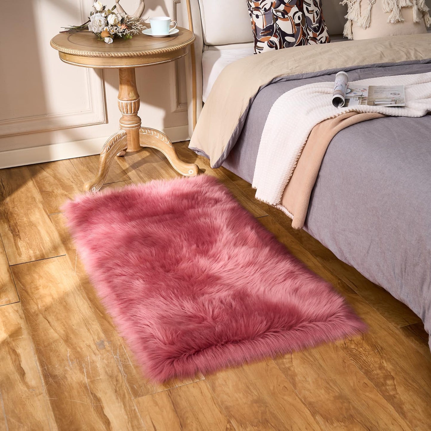 EasyJoy Ultra Soft Fluffy/Fuzzy Shaggy Area Rug Faux Fur Chair Cover Seat Pad for Bedroom Floor Sofa Living Room (2 x 6 ft Sheepskin, Beige)