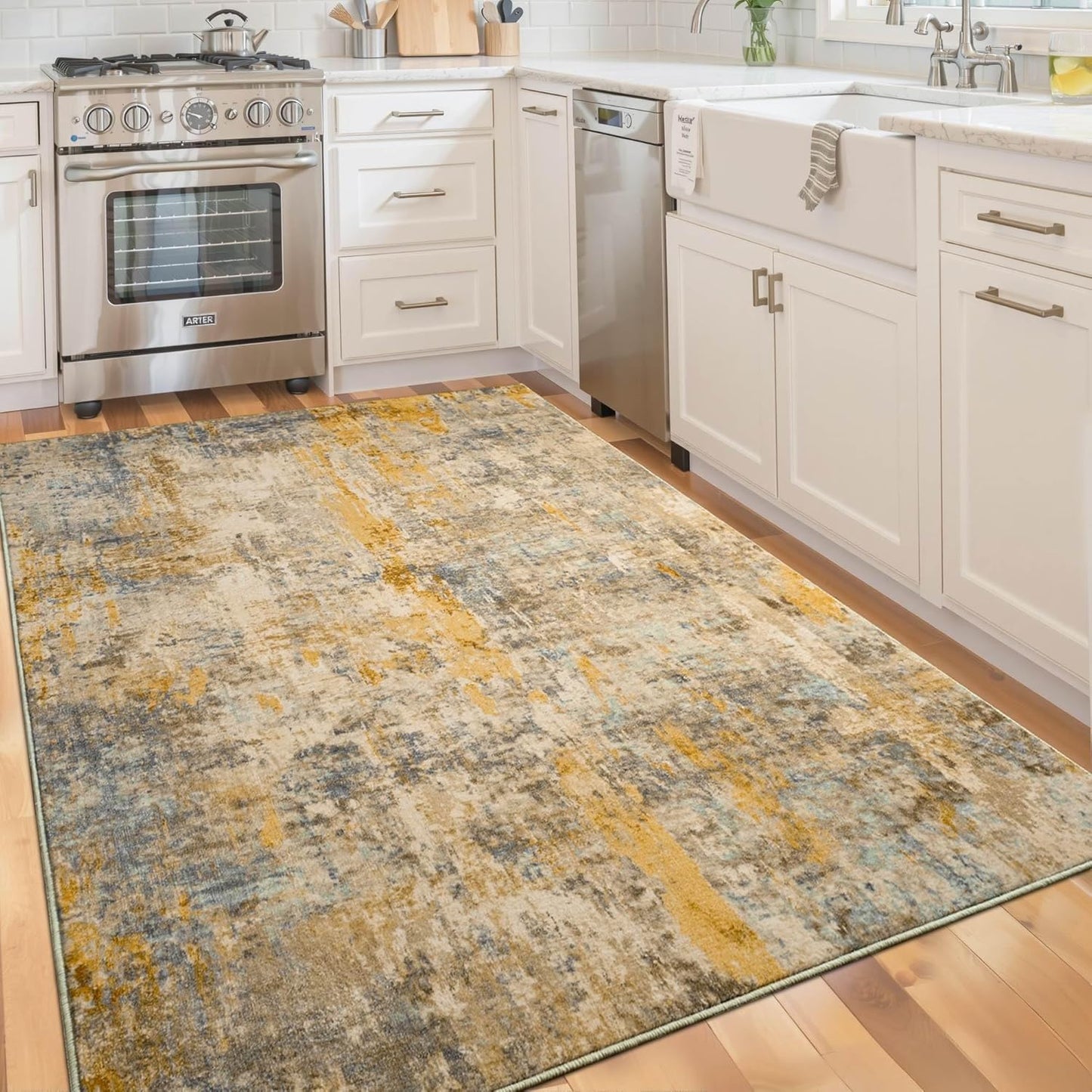 Ompaa 2x6 Rug Runners for Hallways Kitchen Runner Rug Non Slip Washable Grey Long Runner Rugs with Rubber Backing Soft Abstract Carpet Runner for Hallways, Kitchen, Bedroom, Bathroom, Entryway - Colors A