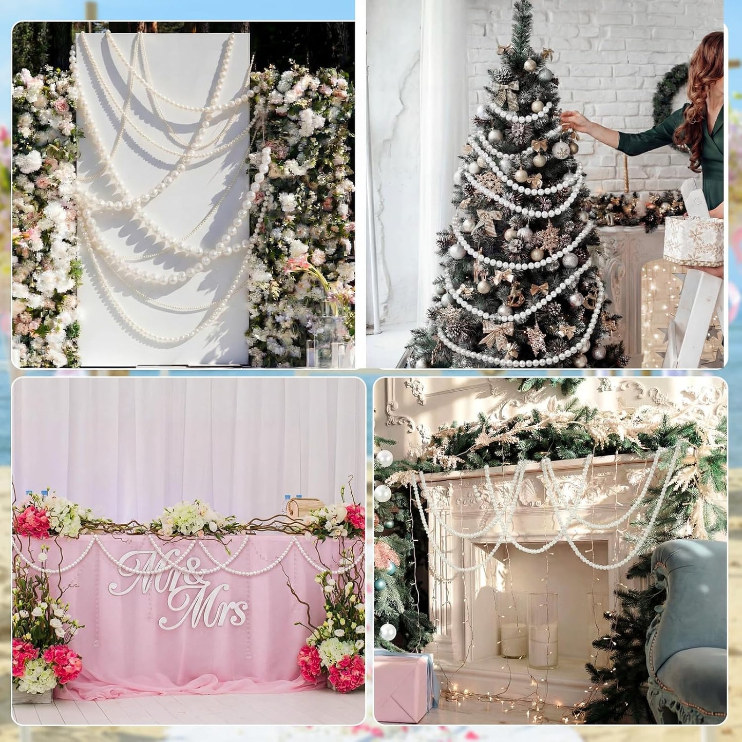 Canlierr 2 Pcs 5.6ft Wedding Giant Pearl Garland Decorations Large Faux Bead Garland with Hook for Ceremony Photo Booth Outdoor Proposal Scene Garden Beach Party Decor(Ivory White,25mm,Simple)