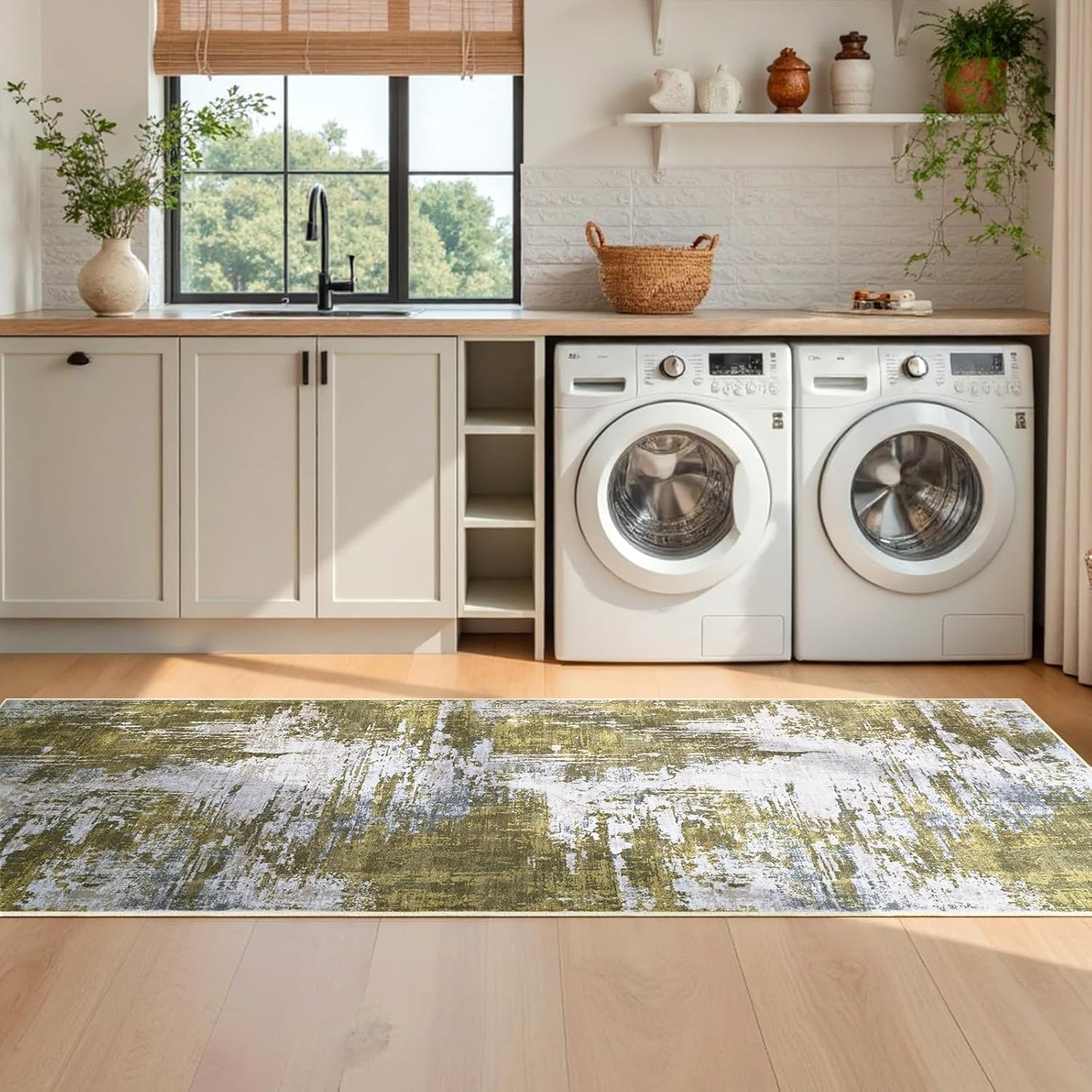 Ompaa 2x6 Rug Runners for Hallways Kitchen Runner Rug Non Slip Washable Grey Long Runner Rugs with Rubber Backing Soft Abstract Carpet Runner for Hallways, Kitchen, Bedroom, Bathroom, Entryway - Colors B