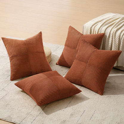 MIULEE Teal Orange Decorative Throw Pillow Covers 18x18 Inch Set of 4 Boho Corduroy Striped Cushion Cases Modern Farmhouse Patchwork Pillow Cases for Couch Sofa Bedroom Home Decor