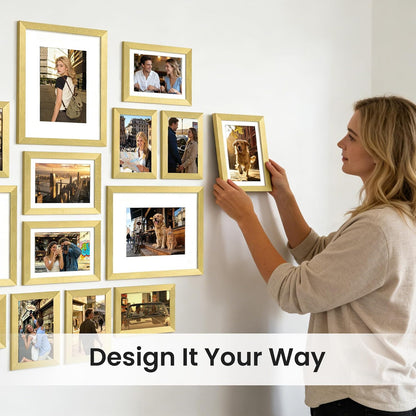 upsimples 19 Pack Picture Frames Collage Wall Decor for Mounting or Tabletop Display, Photo Gallery Frame Set for Family, Multi Sizes Including 8x10, 5x7, 4x6, Brown