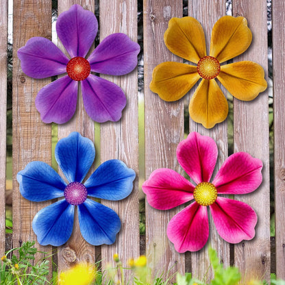 Giyyomtr Metal Flowers Wall Decor - 4pcs 6.2'' Metal Wall Art Hanging Decorations for Outdoor Fence Garden Yard Patio Exterior Wall Decor