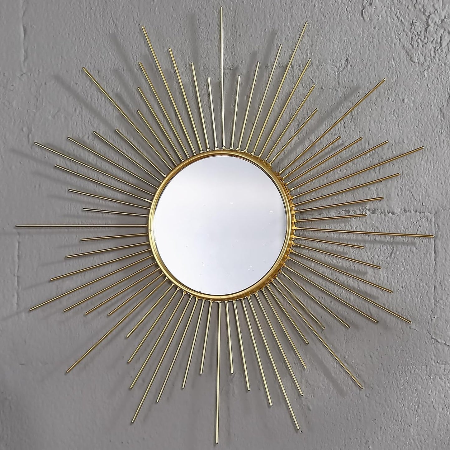 Large Gold Sunburst Mirror - 31" Starburst Wall Mirror with 12" Round Glass, Mid-Century Modern Elegant Gold Sun Mirrors for Living Room, Bedroom, Entryway Decor