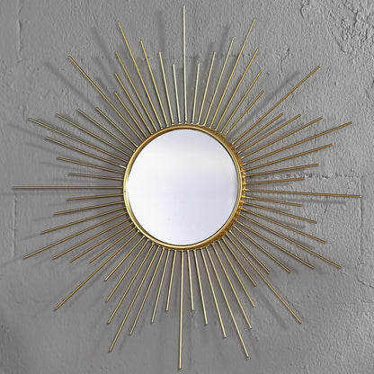 Large Gold Sunburst Mirror - 31" Starburst Wall Mirror with 12" Round Glass, Mid-Century Modern Elegant Gold Sun Mirrors for Living Room, Bedroom, Entryway Decor