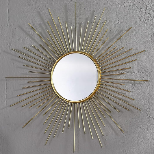 Large Gold Sunburst Mirror - 31" Starburst Wall Mirror with 12" Round Glass, Mid-Century Modern Elegant Gold Sun Mirrors for Living Room, Bedroom, Entryway Decor