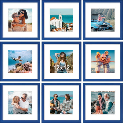 Vittanly 8x10 Picture Frames Set of 9, Shatter Resistant Plexiglass, Display 5x7 Pictures with Mat or 8x10 without Mat, Photo Frames for Wall or Tabletop, Engineered Wood, Black - Colors B