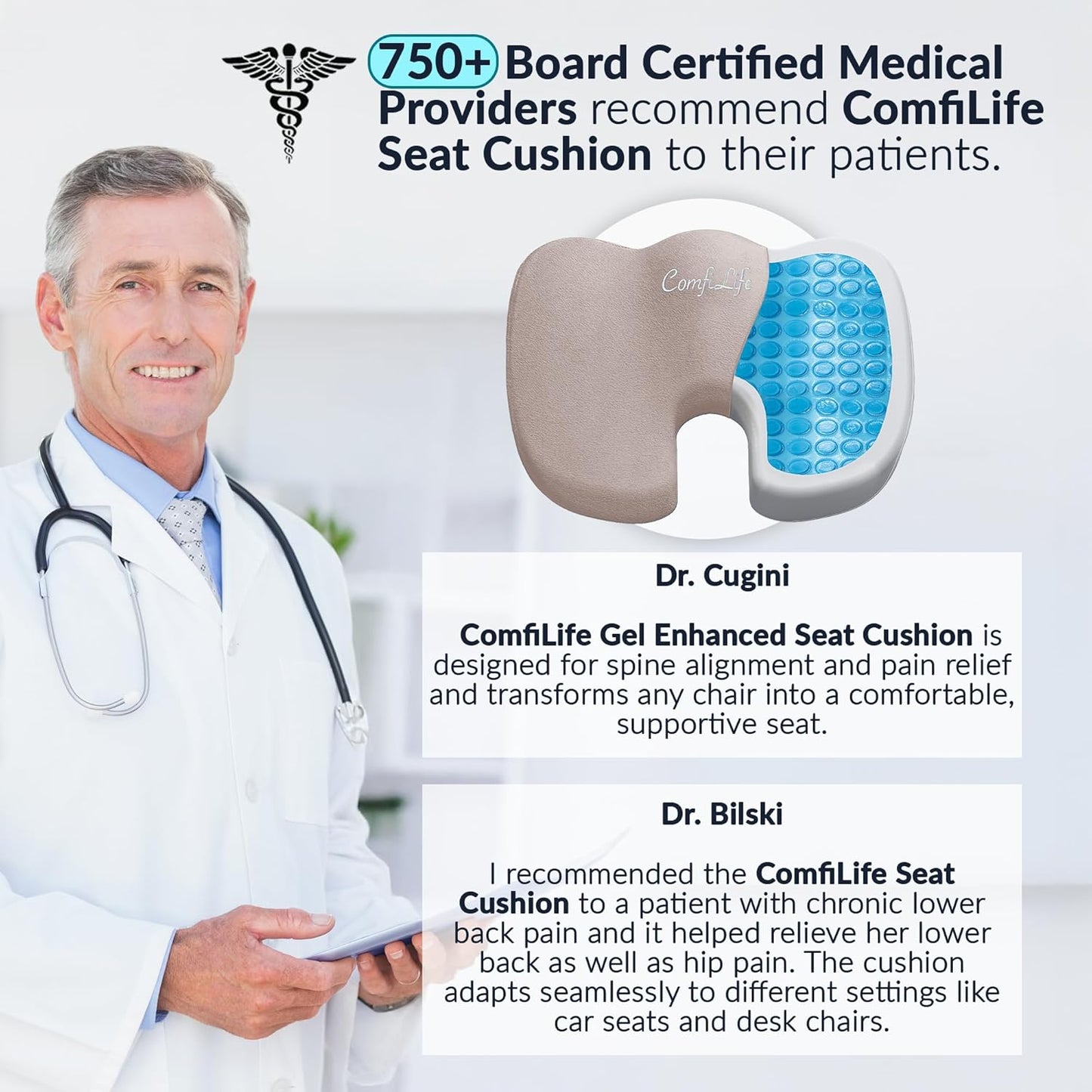 ComfiLife Premium Gel & Memory Foam Seat Cushion – Doctor Recommended Office Chair Cushion, Car Seat Cushion – Chair Cushions for Back & Sciatica Pain Relief – Seat Cushions for Office & Desk (Black)