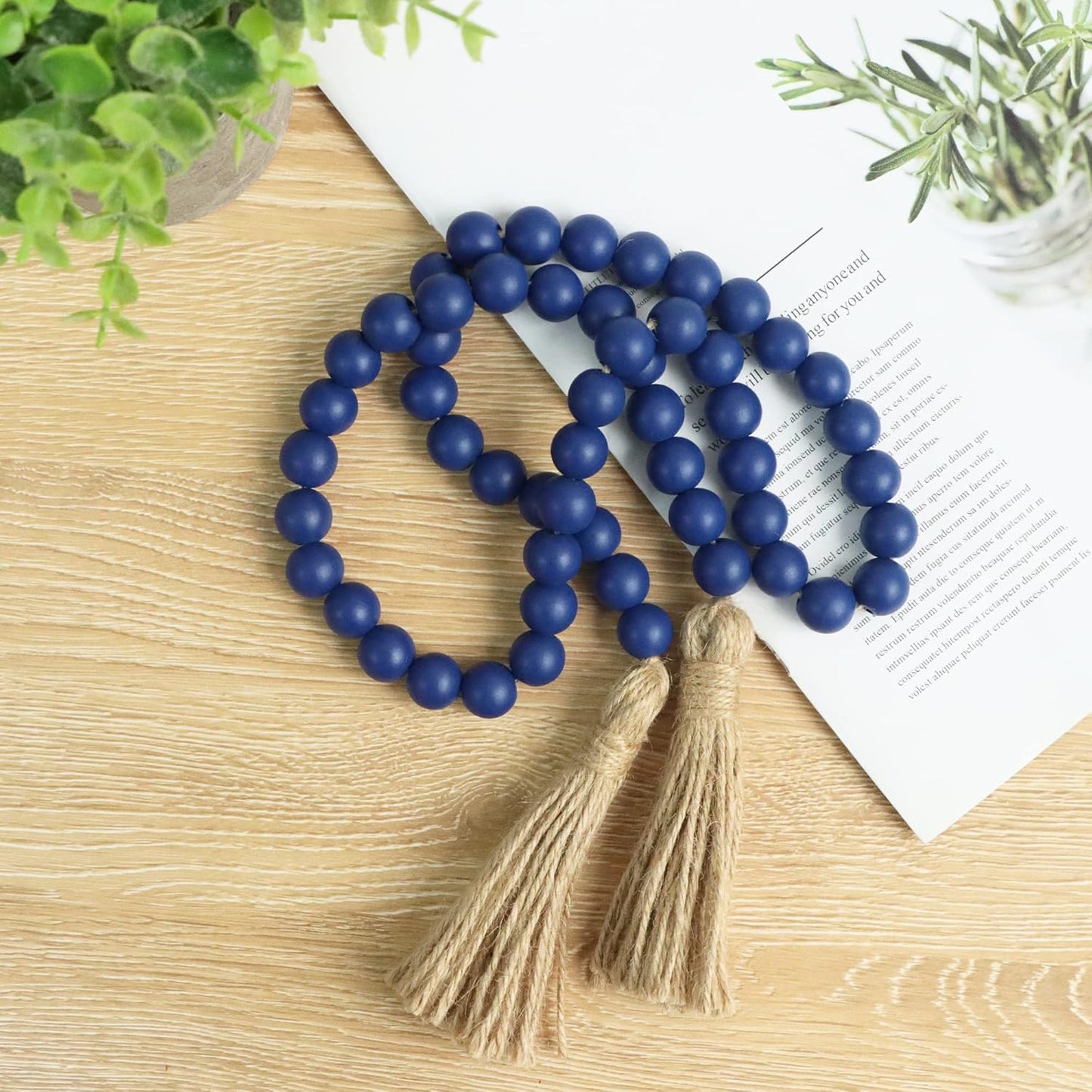Meplait 39in Wood Bead Garland Farmhouse with Tassels,Versatile Prayer Beads Boho Chic Wall Hanging Home Decor (Black)