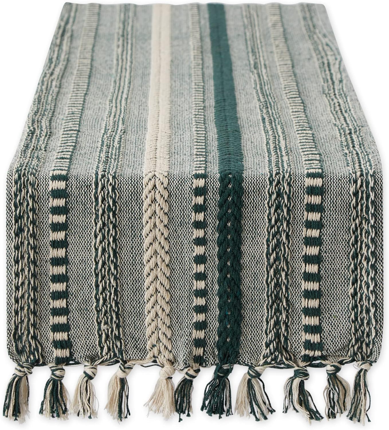 DII Farmhouse Braided Stripe Table Runner Collection, 15x72 (15x77, Fringe Included), Black