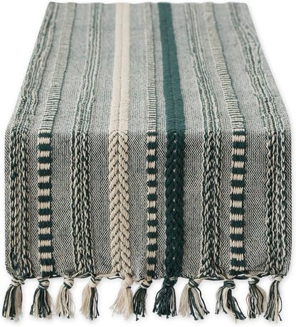 DII Farmhouse Braided Stripe Table Runner Collection, 15x72 (15x77, Fringe Included), Black