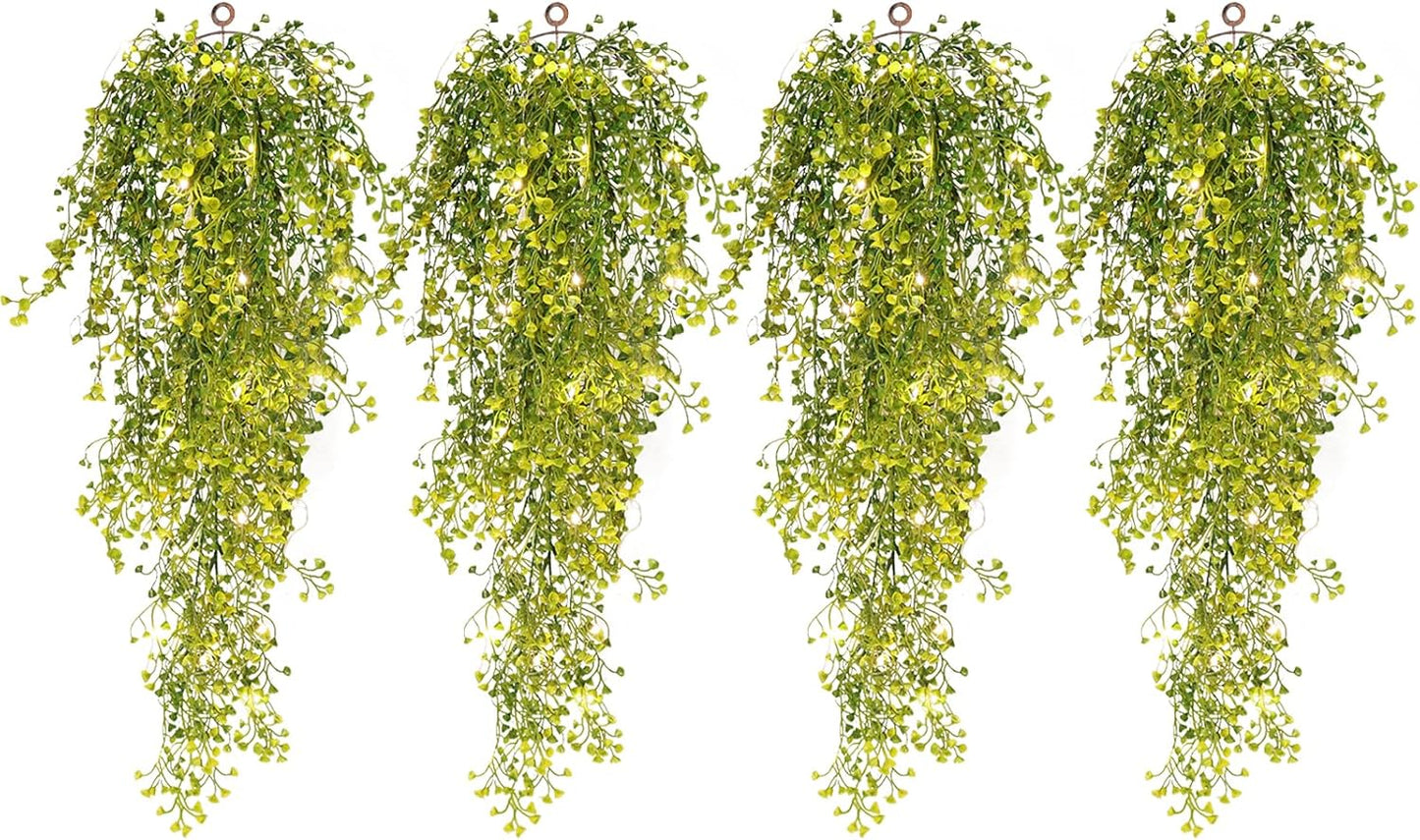 RECUTMS Fake Hanging Plants Artificial Ferns for Outdoor Hanging Faux Plants Vine Ivy Faux Fern Hanging Vines Wall Plants for Home Garden Party Wedding Decor (White 4P)