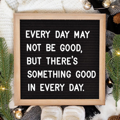 Felt Letter Board with 294 Letters, Numbers & Symbols - 10 x 10 inch Changeable Message Board with Wooden Frame Wall Mount Hook, Black & Wood