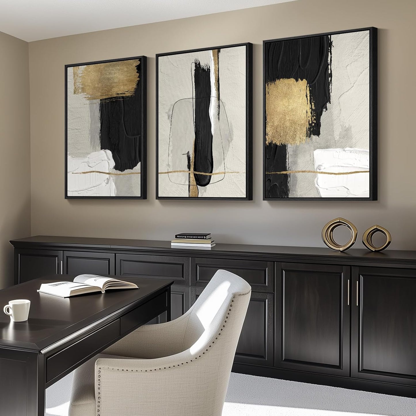 Large Framed Black and White Abstract Wall Art for Living Room, 3 Piece Big Modern Canvas Prints Paintings Artwork for Walls, Minimalist Abstract Art Pictures for Hallway, Office Wall Decor 24x36 In