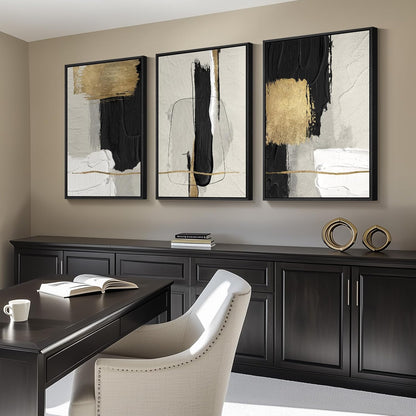 Large Framed Black and White Abstract Wall Art for Living Room, 3 Piece Big Modern Canvas Prints Paintings Artwork for Walls, Minimalist Abstract Art Pictures for Hallway, Office Wall Decor 24x36 In