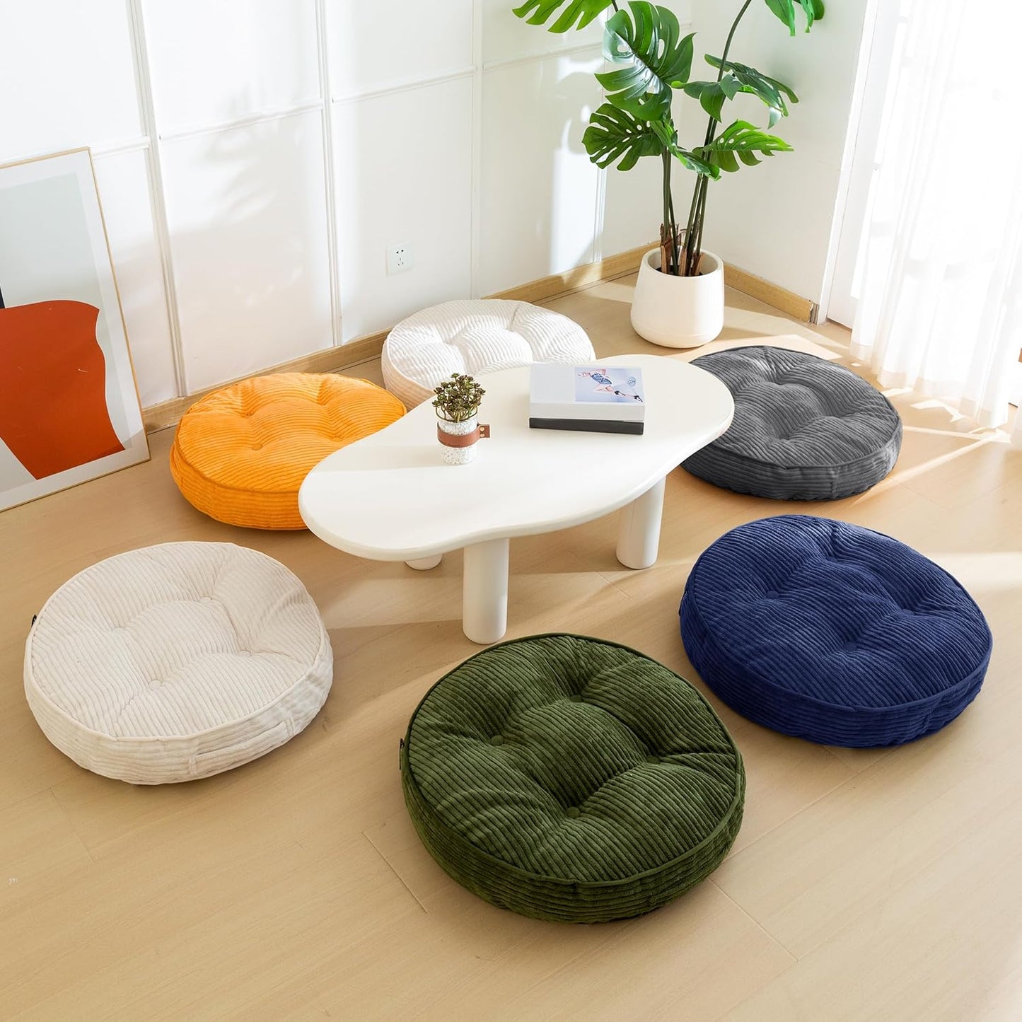 HIGOGOGO 6" Extra Thick Floor Pillow Cushion for Adults, Meditation Cushion Pillow, Large Square Floor Sitting, Tufted Corduroy Cover, for Tatami Living Room or Yoga, 22x22 Inch, 2Pack, Dark Grey