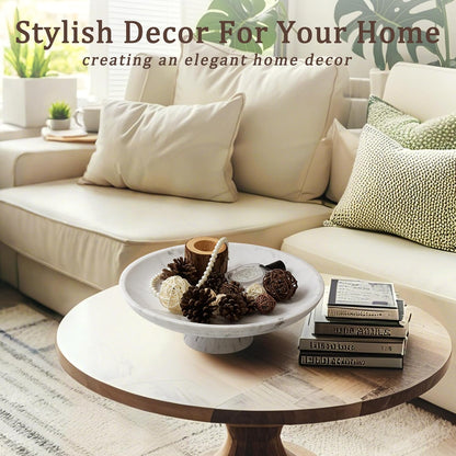 YMXYJM Modern Resin Pedestal Decorative Bowl, Large Fruit Bowl for Kitchen Counter, Stylish Key Bowl for Entryway Table, Beige