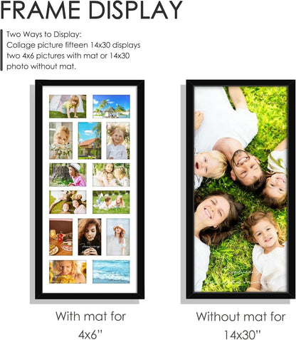 DUENPY 14x26 Collage Picture Frame 4x6 Collage Picture Frame Displays Twelve 4x6 inch Photos Available Horizontal Wall Mounting Display and Vertical Black - Colors A