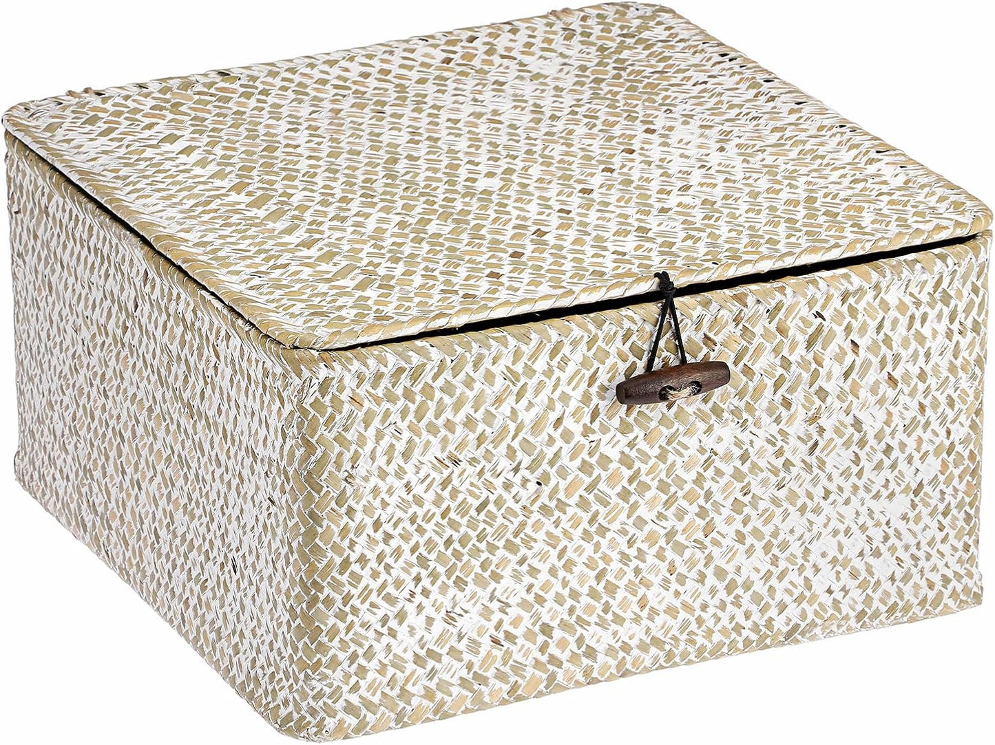 Hipiwe Seagrass Basket with Lid Wicker Storage Basket Square Handwoven Decorative Baskets Box for Shelf Multipurpose Household Baskets Home Decor,X-small