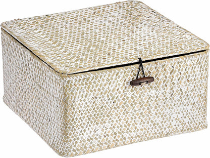 Hipiwe Seagrass Basket with Lid Wicker Storage Basket Square Handwoven Decorative Baskets Box for Shelf Multipurpose Household Baskets Home Decor,X-small