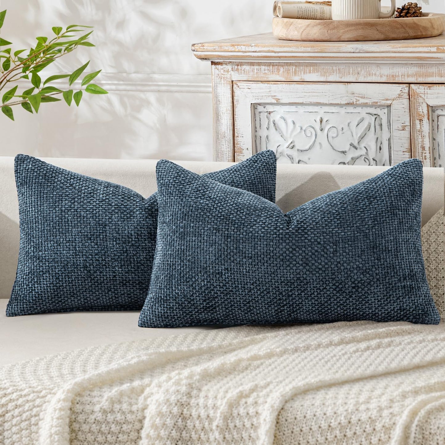 MIULEE Pack of 2 Couch Throw Pillow Covers 18x18 Inch Neutral Beige Modern Boho Accent Decorative Pillow Covers Soft Chenille Farmhouse Cushion Covers for Home Decor Bed Sofa Living Room