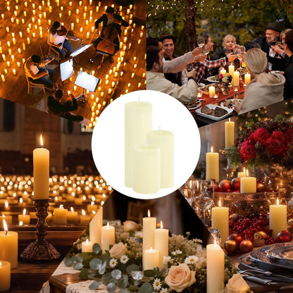 18 Pcs Ivory Pillar Candles Bulk Set，3 Different Lengths 2 x 3/4/6 Inch (6 Each)，Hurricane Candles，Dripless Unscented Smokeless，Gives You a Better Atmosphere When Organizing an Event Party.