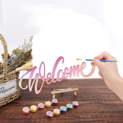 CREATCABIN Welcome Sign Welcome Wood Cutout Wooden Wall Decor Letters Laser Cut Art Unfinished Rustic Decorative DIY for Front Door Home Gallery Porch Coffee Bar Wreath Gift 11.8 x 2.4 Inch