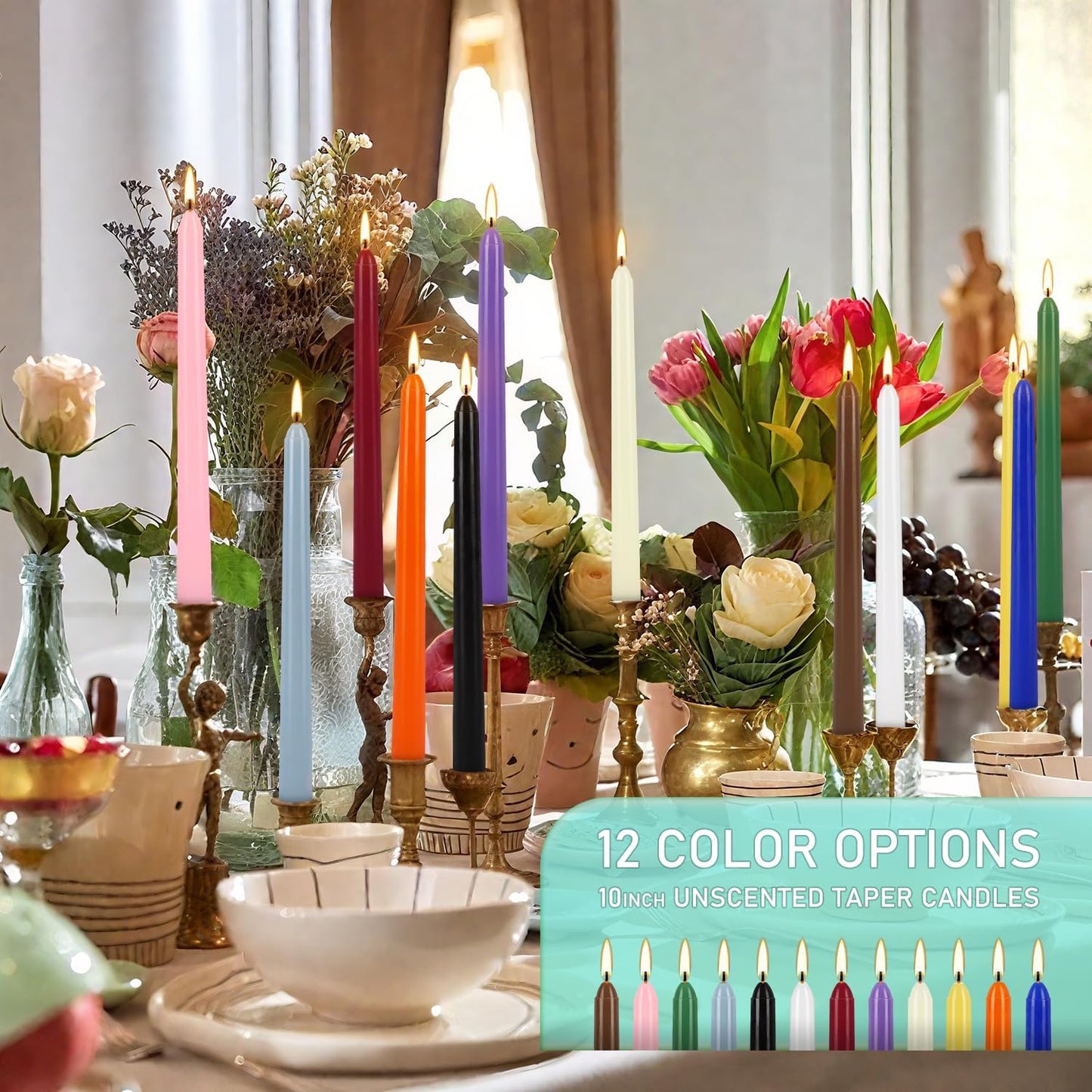 YOROXRG 40 Pack Spell Chime Candles-4 Inch Multi-Colored Taper Candles Sticks-for Home Decor Kitchen Decor Wedding Decoration-10 Colours