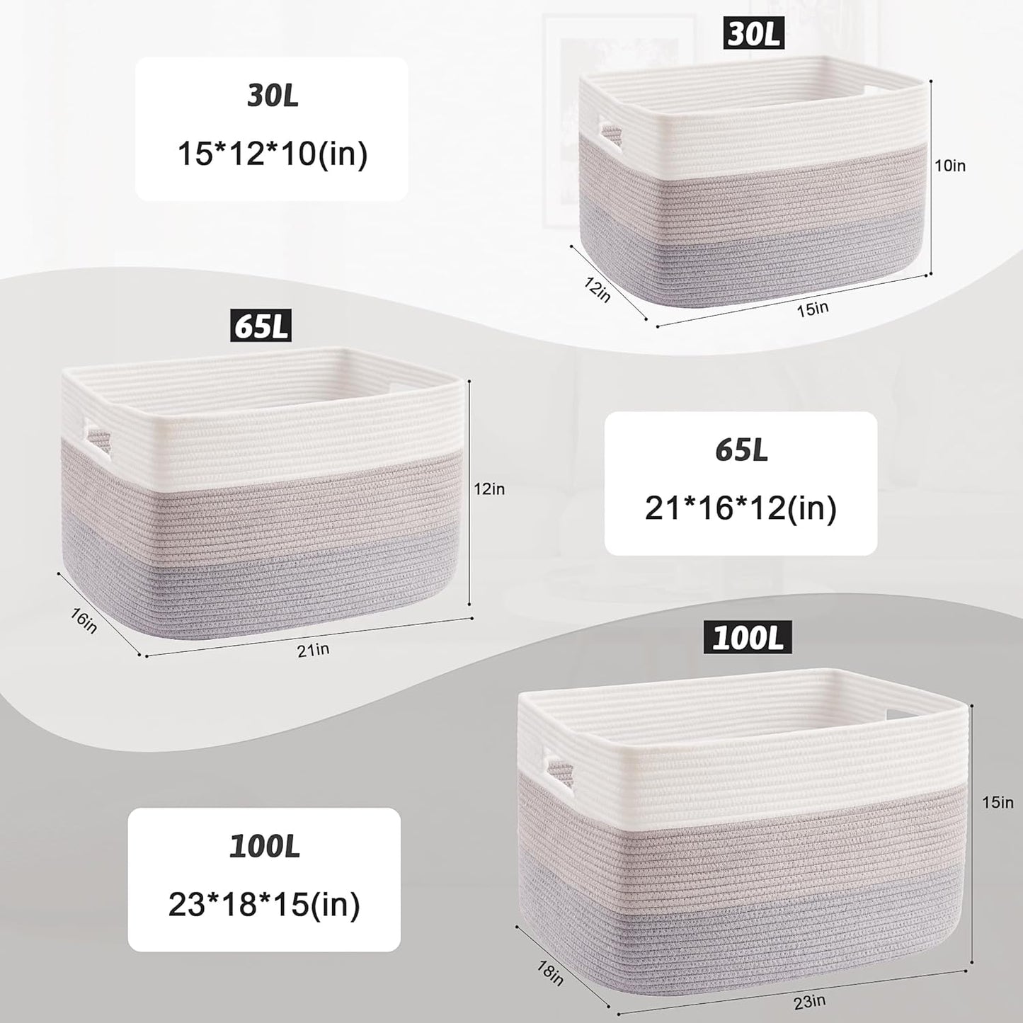 Artfeel Blanket Basket,Rectangle Woven Baskets for Storage,65L Laundry Basket for Decorative Nursery Blanket,Toys,Dirty Clothes and Magazine in Shelves,Baby Room,and Living Room