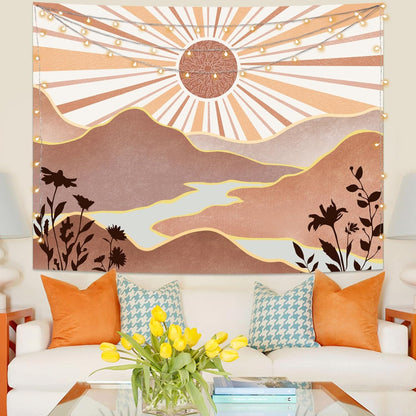 Lunerfex Bohemian Mandala Sunrise Wall Tapestry, Abstract Mountain Scenery Tapestries for Home Decor, Boho Tapestry 48x36 Inch