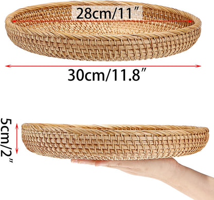 Hipiwe Small Key Basket Bowl for Entryway 7.6" Round Woven Wicker Basket Fruit Serving Tray Woven Basket Wall Decor Rattan Organizer Basket for Keys, Wallet,Whitewash