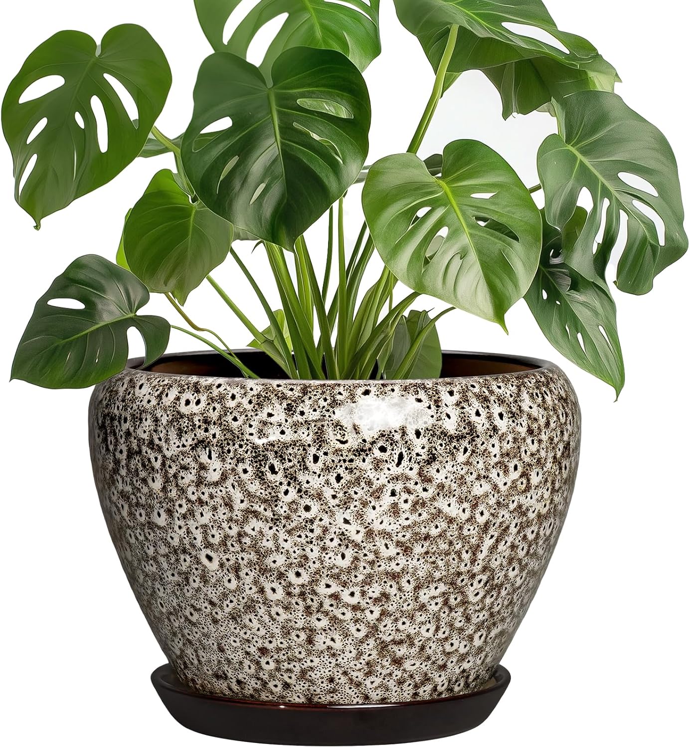 6 Inch Plant Pot - Ceramic Pots for Plants with Drainage Hole and Saucer, Round Succulent Planter Indoor Outdoor, Modern Flower Pot for Snake Plants, Home Decor, Gifts for Plant Lover, Blue