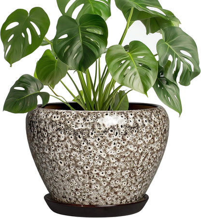6 Inch Plant Pot - Ceramic Pots for Plants with Drainage Hole and Saucer, Round Succulent Planter Indoor Outdoor, Modern Flower Pot for Snake Plants, Home Decor, Gifts for Plant Lover, Blue