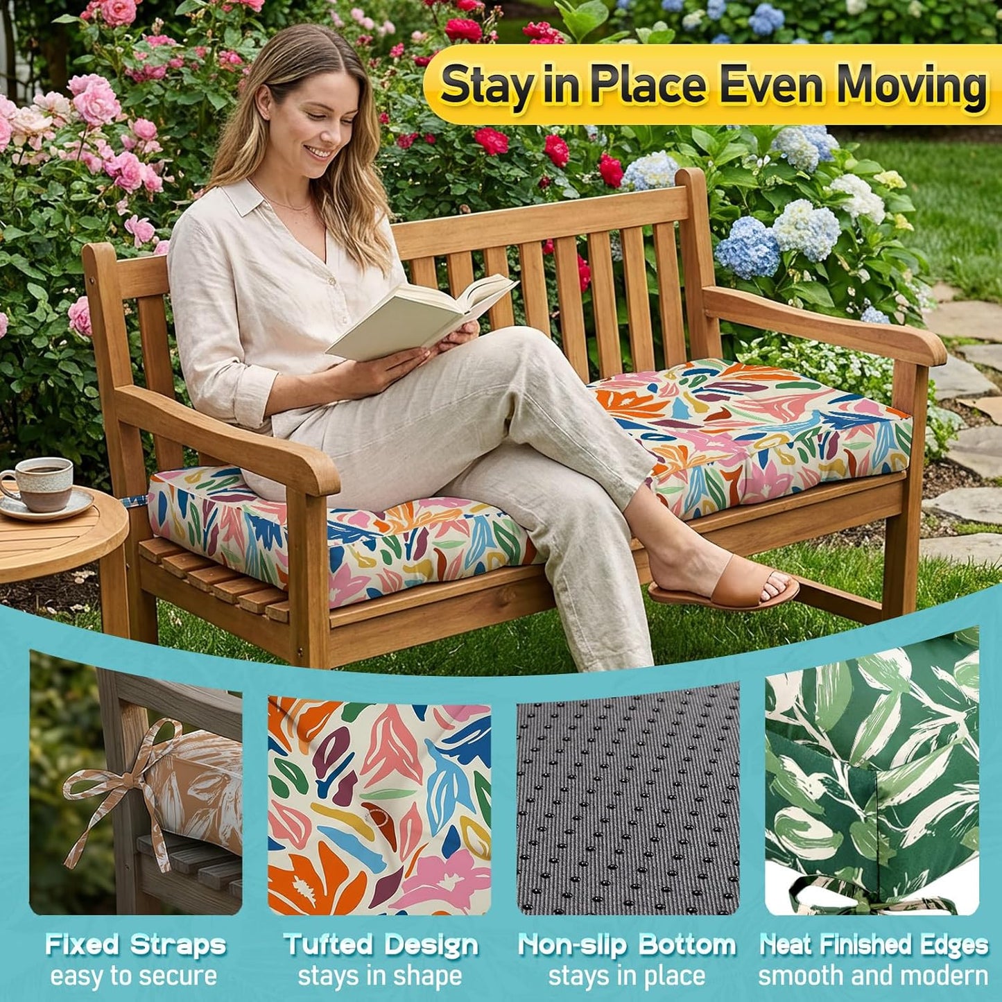Outdoor Bench Cushion, Tufted Patio Seat Pad for Garden Bench, Porch Swing, Indoor/Outoor Furniture (Blue, 48X18X4 inch)