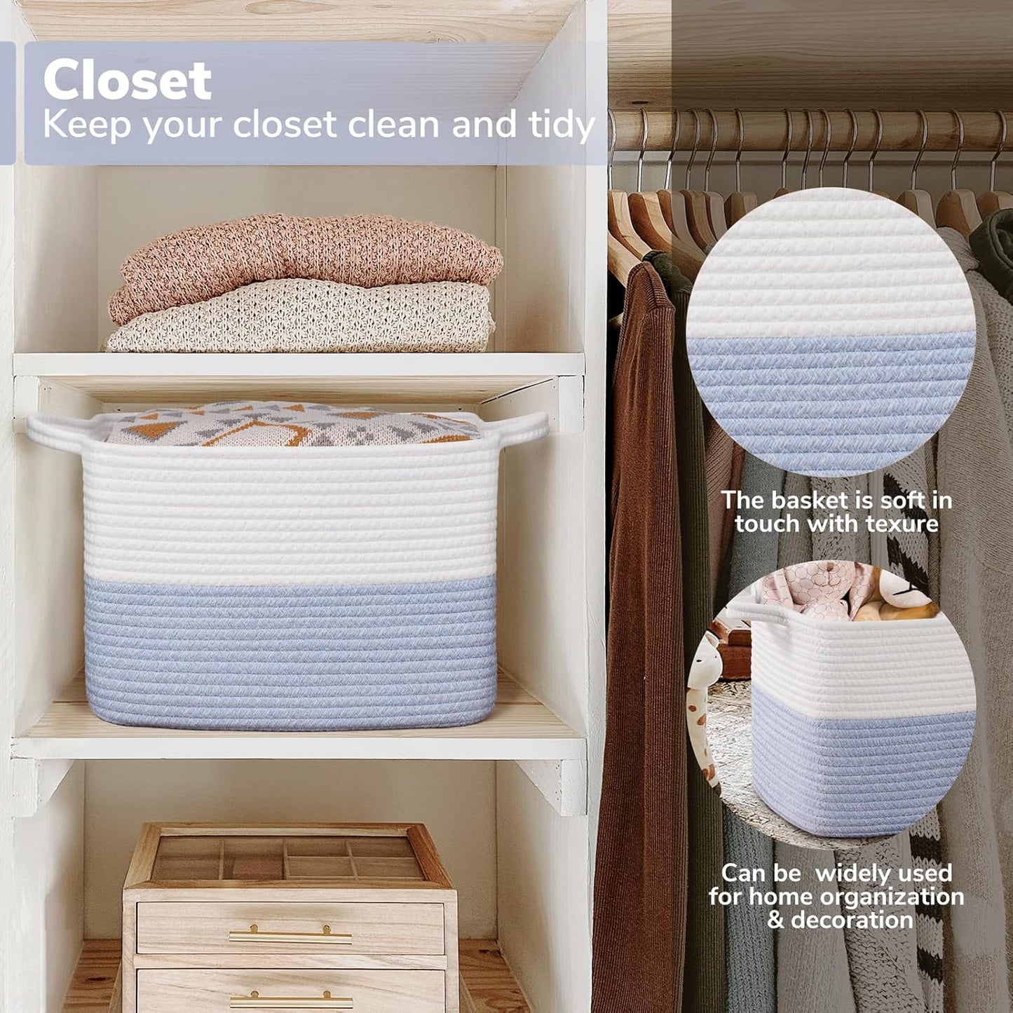 Goodpick Cube Storage Bins - Towel, Book, Cloth, Shoes, Closet Shelf Woven Baskets for Office, Baby Laundry, Toys, 13''x10''x9''