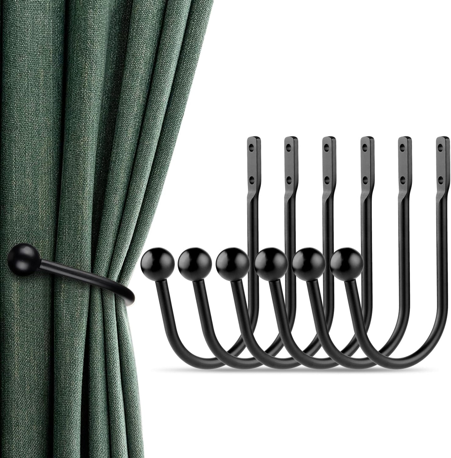 Curtain Holdbacks, 4pcs Curtains Holder Wall Mounted Drapery Tiebacks Retro Window Hook for Home Decor, Matte Black