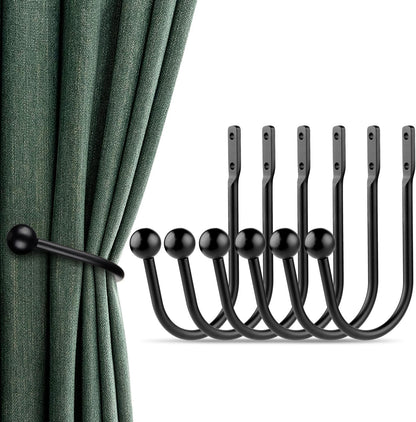 Curtain Holdbacks, 4pcs Curtains Holder Wall Mounted Drapery Tiebacks Retro Window Hook for Home Decor, Matte Black